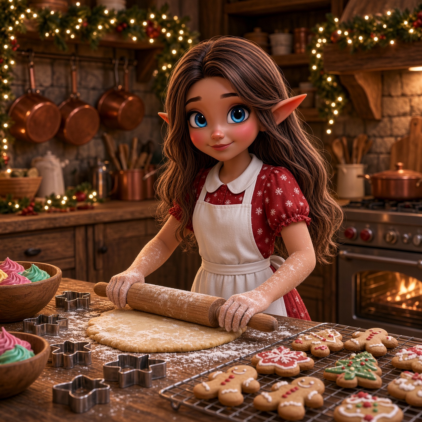 Kaida baking Christmas cookies